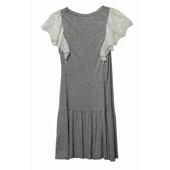 Rebecca Taylor White Eyelet Flutter Sleeve Tiered Mini Tee Dress Grey Casual XS - Picture 7 of 9